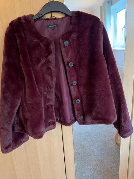 Womens Burgundy Fluffy Jacket
