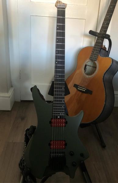 : HILS NEXT HN3 BARITONE HEADLESS ELECTRIC GUITAR IN SATIN OLIVE DRAB