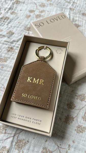 Boxed Photo Keyring 'So Loved' in Taupe