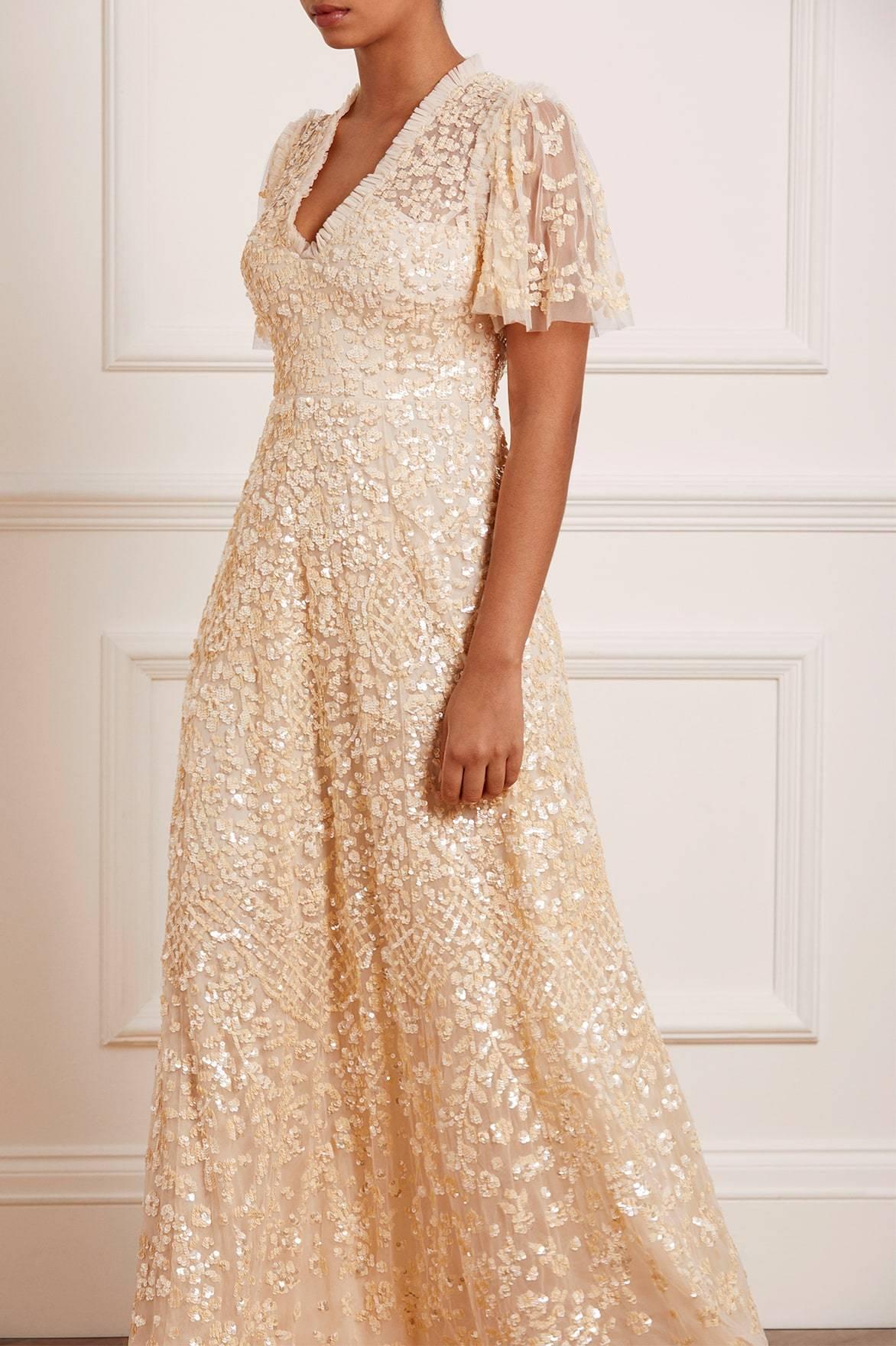 Needle and Thread Amalie Sequin V-Neck Gown Champagne - Size 10 Reviews |  Needle & Thread Reviews | Feefo