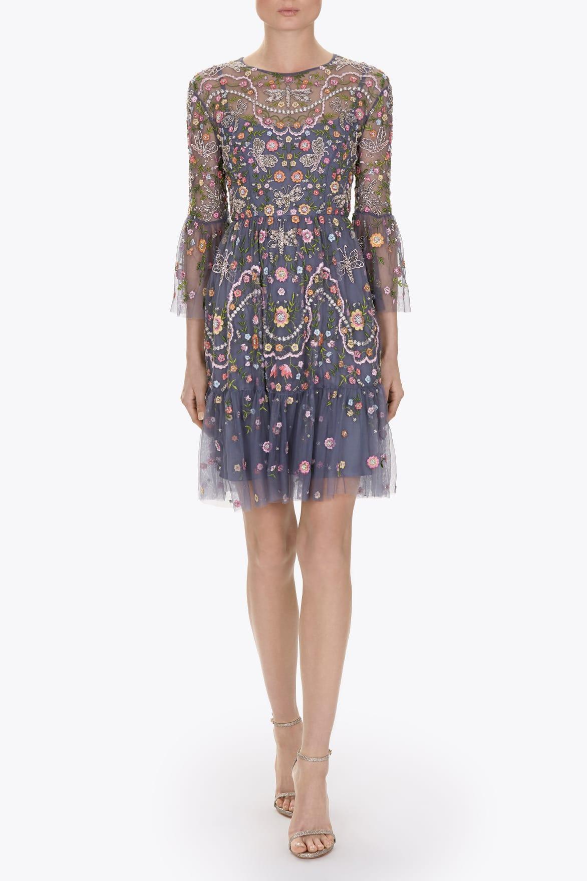 dragonfly garden midi dress womens flutter sleeve smocked midi dress | dragonfly garden
